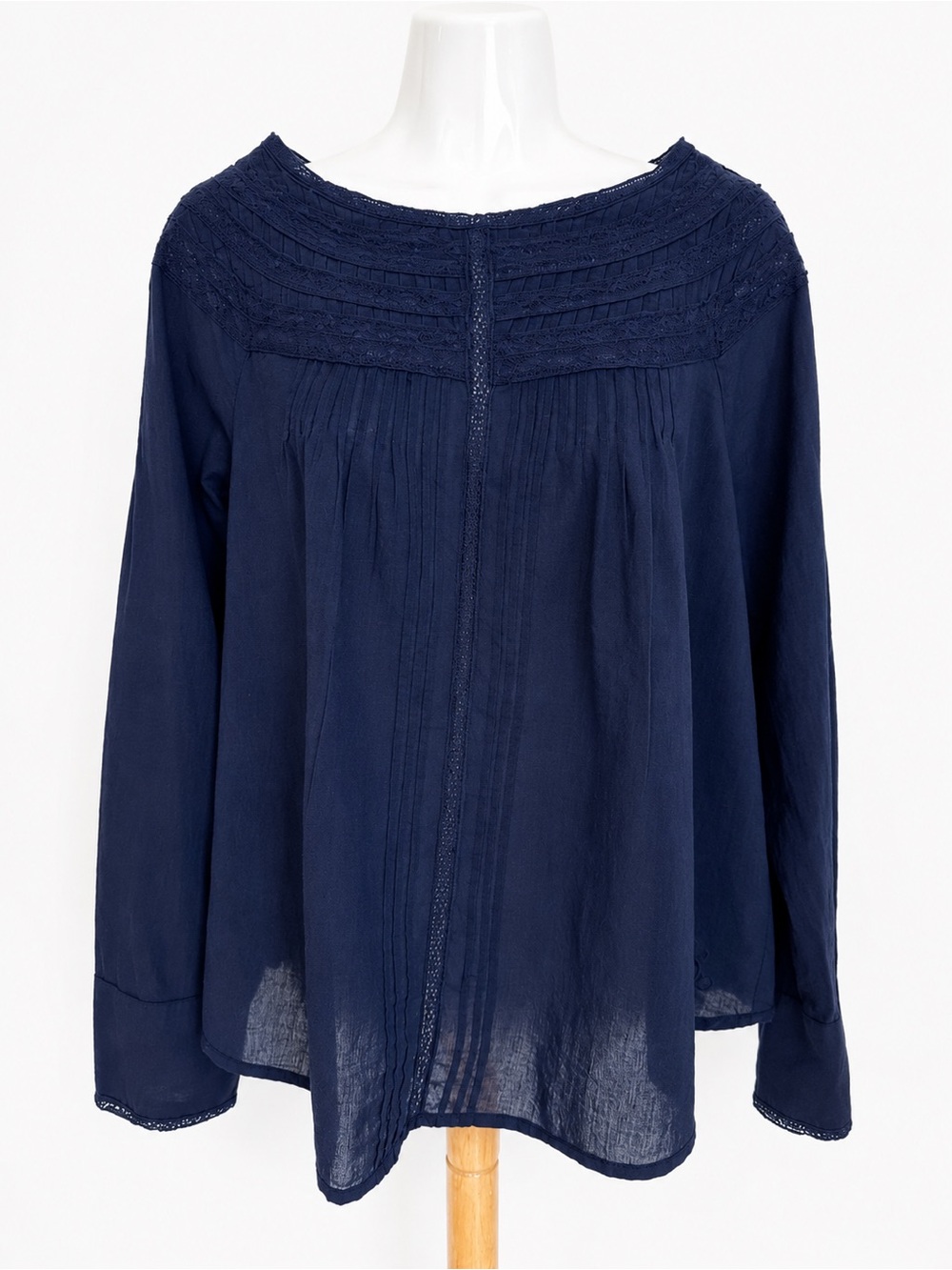 Rebecca Taylor Navy Pintuck Lace Yoke Blouse